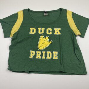 Oregon Ducks Cropped T-Shirt Women ‘s 2XL Swoop Neck Shirt Sleeve Green Yellow